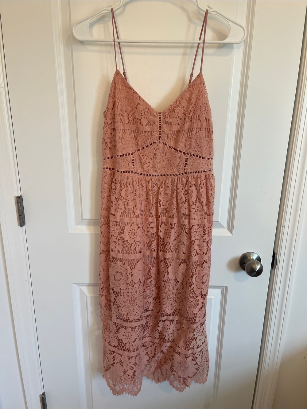love, Fire Rose Pink Lace Midi Dress with Spaghetti Straps
